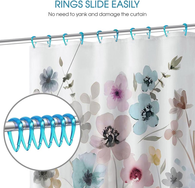 Topspring Aqua Blue Plastic Shower Curtain Hooks Rings - 12 Pcs Drop Shaped Shower Hooks for Curtain Bathroom Shower Rod - Image 3