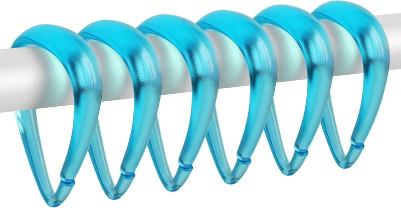 Topspring Aqua Blue Plastic Shower Curtain Hooks Rings - 12 Pcs Drop Shaped Shower Hooks for Curtain Bathroom Shower Rod - Image 1