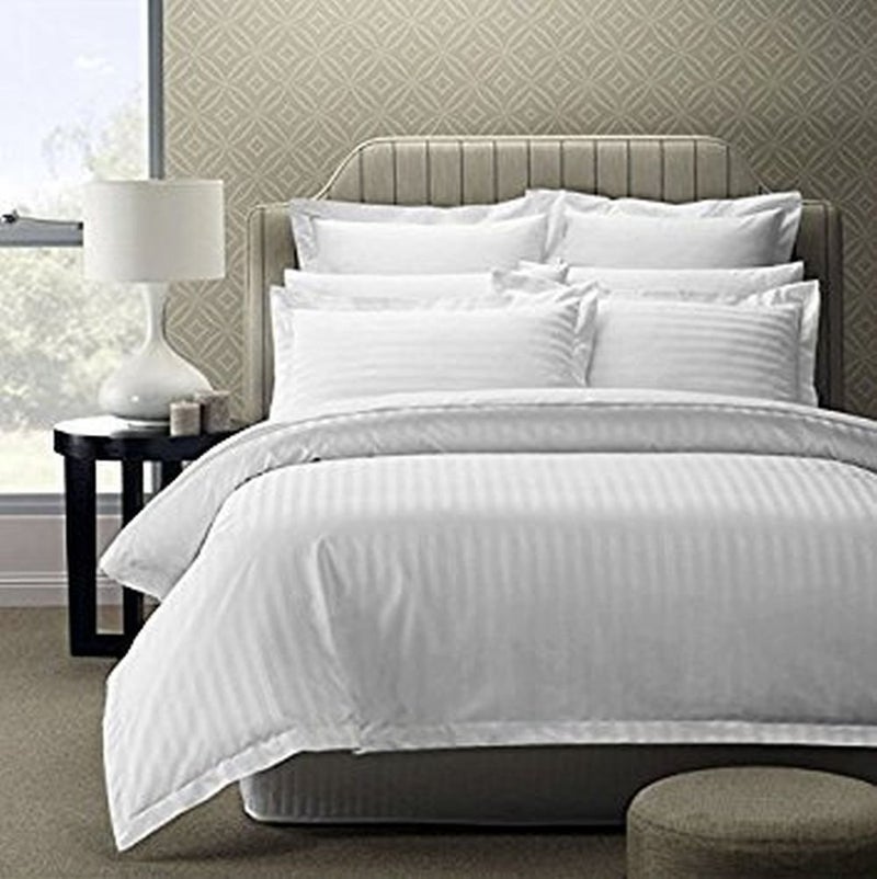 LINENWALAS 100 AntiPilling Cotton 310 TC Sateen Stripes Single Size Bedsheet Set Set of 3 White