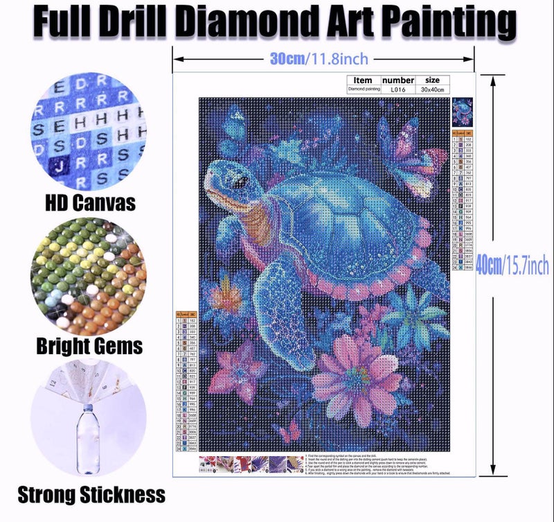 Yanfairy Turtle Diamond Art Painting Kits for Adults, Full Drill Diamond Dots Paintings for Beginners, Round 5D Paint with Diamonds Pictures Gem Art Painting Kits DIY Crafts Kits 12x16inch - Image 4