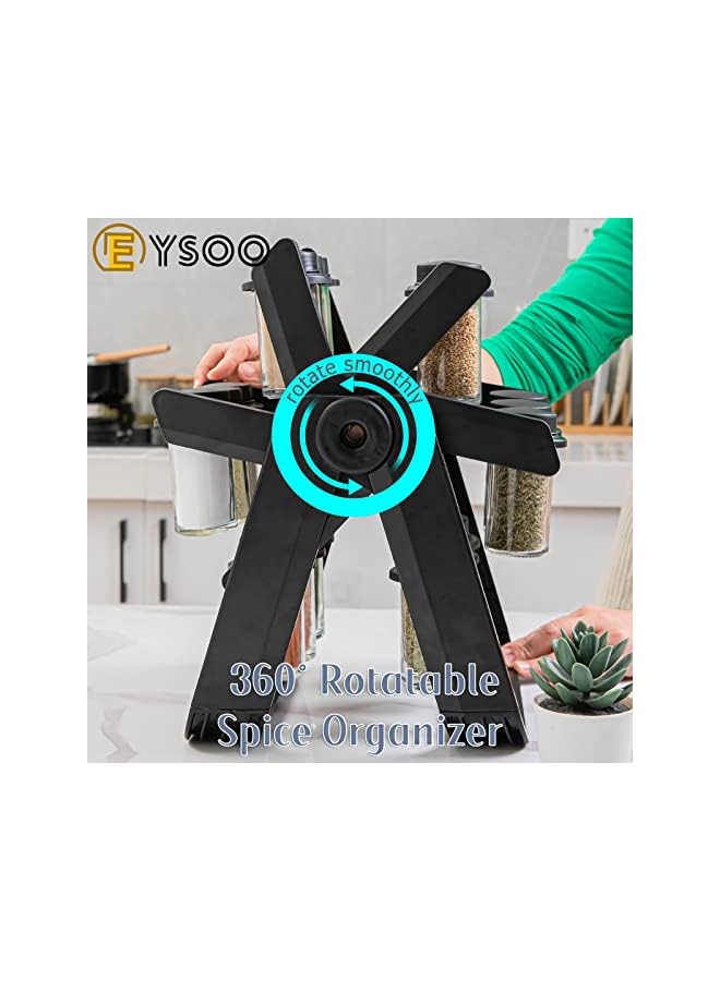 Zaboon منظم رفوف دوار للتوابل مع 18 برطمانًا فارغًا، رف توابل، رف توابل لطاولة المطبخ، رف برطمانات التوابل، رف توابل دوار مع قمع و50 ملصقًا للتوابل - Image 4