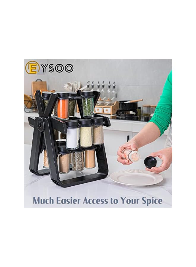 Zaboon منظم رفوف دوار للتوابل مع 18 برطمانًا فارغًا، رف توابل، رف توابل لطاولة المطبخ، رف برطمانات التوابل، رف توابل دوار مع قمع و50 ملصقًا للتوابل - Image 3