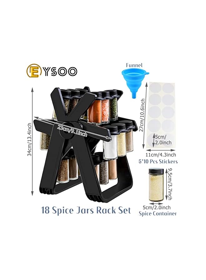 Zaboon منظم رفوف دوار للتوابل مع 18 برطمانًا فارغًا، رف توابل، رف توابل لطاولة المطبخ، رف برطمانات التوابل، رف توابل دوار مع قمع و50 ملصقًا للتوابل - Image 2