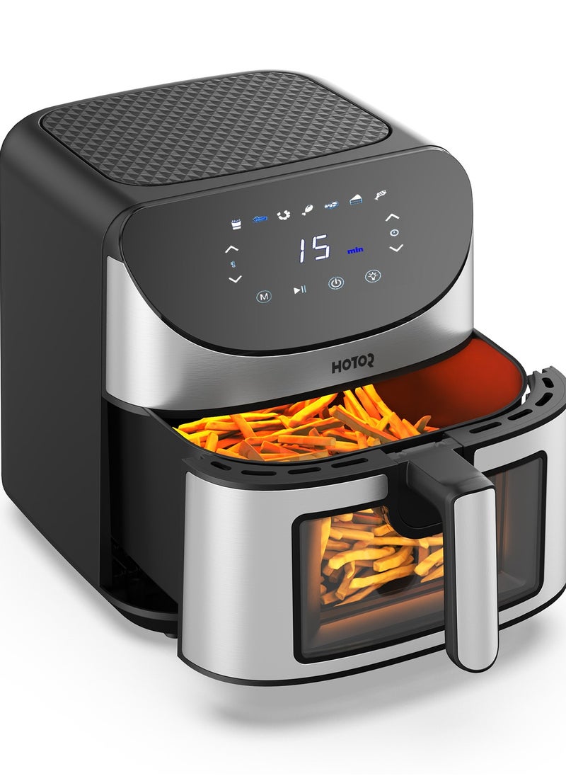 HOTOR - Smart Air Fryer 8L Stainless Steel Non Stick Air Fryers with Clear Window and Internal Light Digital Hot Air Circulation Frying Grilling Fryer for Home Kitchen Restaurant - Image 1