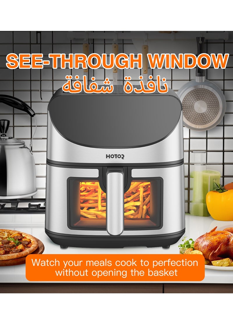 HOTOR - Smart Air Fryer 8L Stainless Steel Non Stick Air Fryers with Clear Window and Internal Light Digital Hot Air Circulation Frying Grilling Fryer for Home Kitchen Restaurant - Image 1