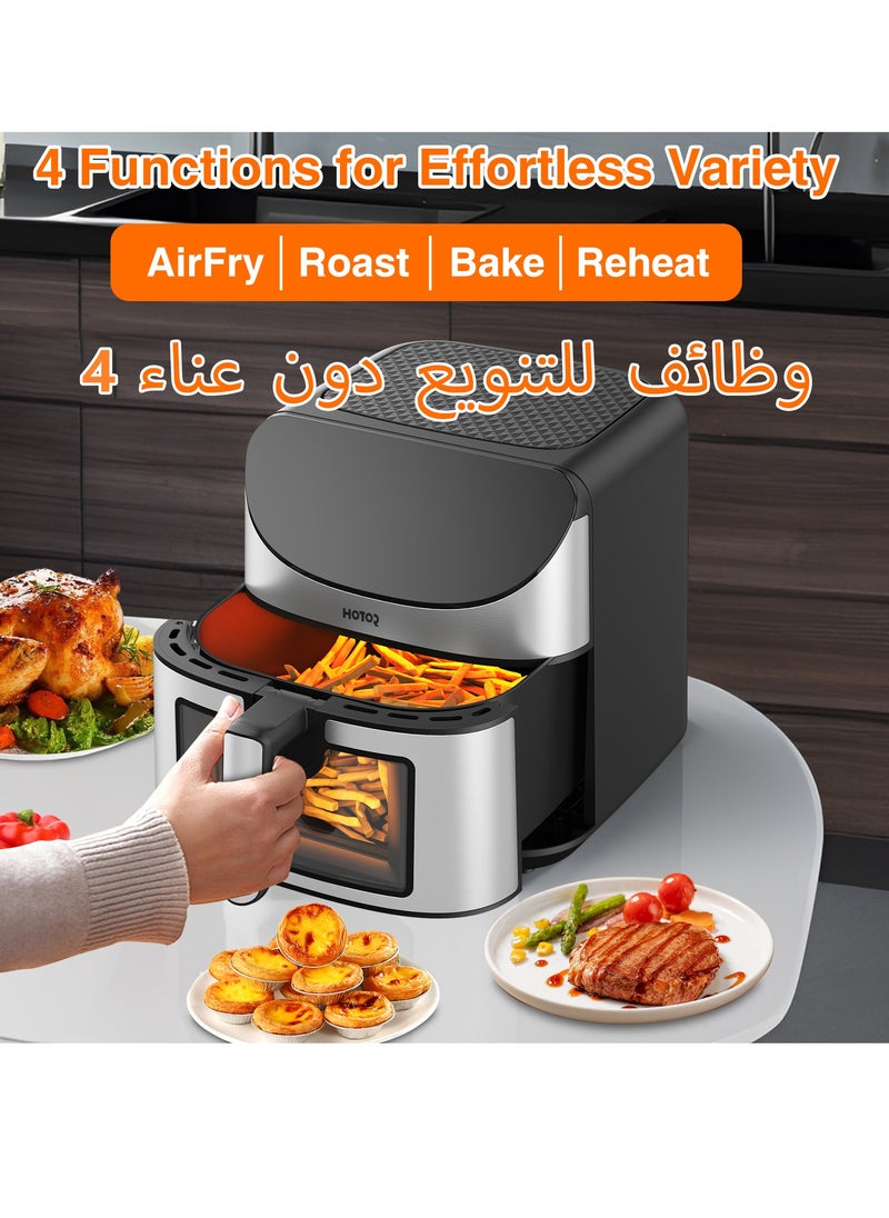 HOTOR - Smart Air Fryer 8L Stainless Steel Non Stick Air Fryers with Clear Window and Internal Light Digital Hot Air Circulation Frying Grilling Fryer for Home Kitchen Restaurant - Image 1