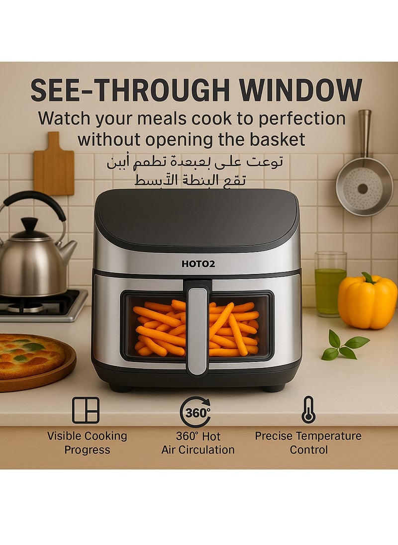 Smart Air Fryer 8L Stainless Steel Non Stick Air Fryers with Clear Window and Internal Light Digital Hot Air Circulation Frying Grilling Fryer for Home Kitchen Restaurant