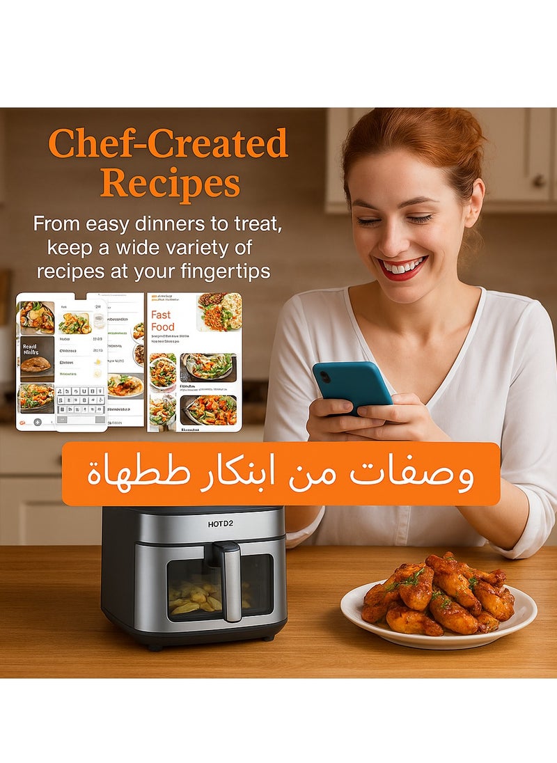 Smart Air Fryer 8L Stainless Steel Non Stick Air Fryers with Clear Window and Internal Light Digital Hot Air Circulation Frying Grilling Fryer for Home Kitchen Restaurant