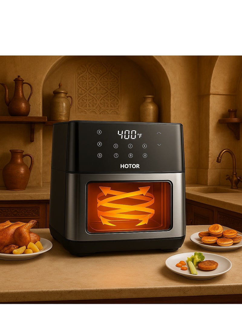 Smart Air Fryer 8L Stainless Steel Non Stick Air Fryers with Clear Window and Internal Light Digital Hot Air Circulation Frying Grilling Fryer for Home Kitchen Restaurant