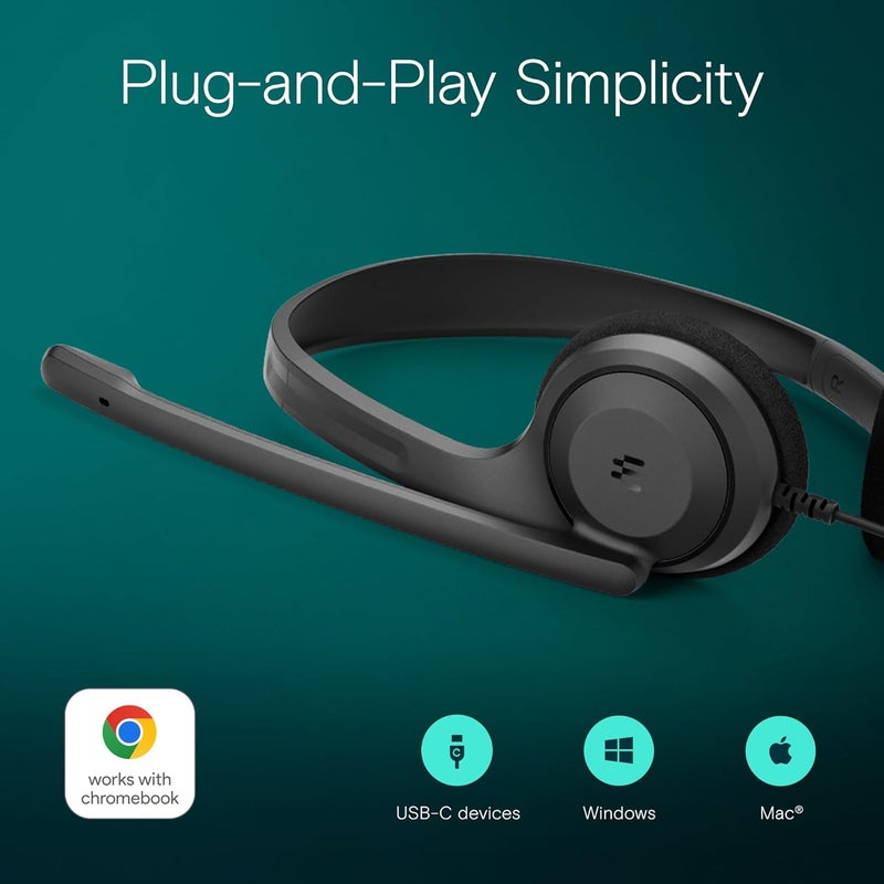EPOS سماعة رأس سلكية على الأذن USB-C عالية الدقة - جودة صوت واضحة كريستالية، ميكروفون استثنائي لتقليل الضوضاء، تصميم مريح للاستخدام المطول، معتمد من Chromebook للتكامل السلس - Image 4