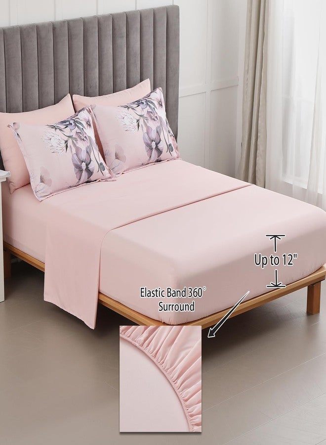 Luxudecor طقم لحاف فاخر مزين بالزهور، مقاس كوين، 7 قطع، لون وردي فاتح، طقم سرير أنيق لجميع الفصول (وردي فاتح، 90 بوصة × 90 بوصة). - Image 4