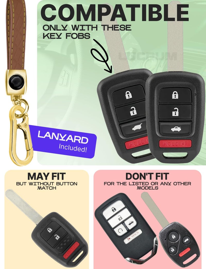 Lucrum Compatible with Honda Key Fob Cover & Leather Keychain - TPU Keyfob Case for Accord Civic CR-V HR-V Pilot Ridgeline SE LX, For 4 Button Remote (2014-2022) - Leo Vibe - Image 2
