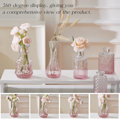 Ulodimi Glass Bud Vase Set of 30 - Small Vases for Flowers in Bulk - Assorted Vintage Crystal Vases for Flowers, Table Centerpieces (Pink, 30 Pcs) - Image 4