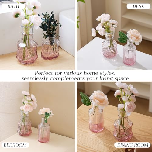 Ulodimi Glass Bud Vase Set of 30 - Small Vases for Flowers in Bulk - Assorted Vintage Crystal Vases for Flowers, Table Centerpieces (Pink, 30 Pcs) - Image 5