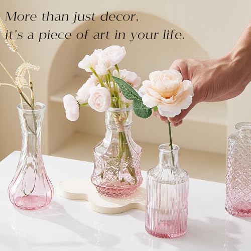 Ulodimi Glass Bud Vase Set of 30 - Small Vases for Flowers in Bulk - Assorted Vintage Crystal Vases for Flowers, Table Centerpieces (Pink, 30 Pcs) - Image 2