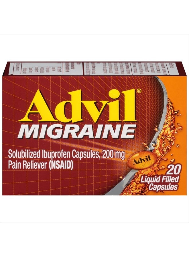Advil كبسولات سائلة مملوءة بالصداع النصفي، بني، 20 عدداً - Image 1