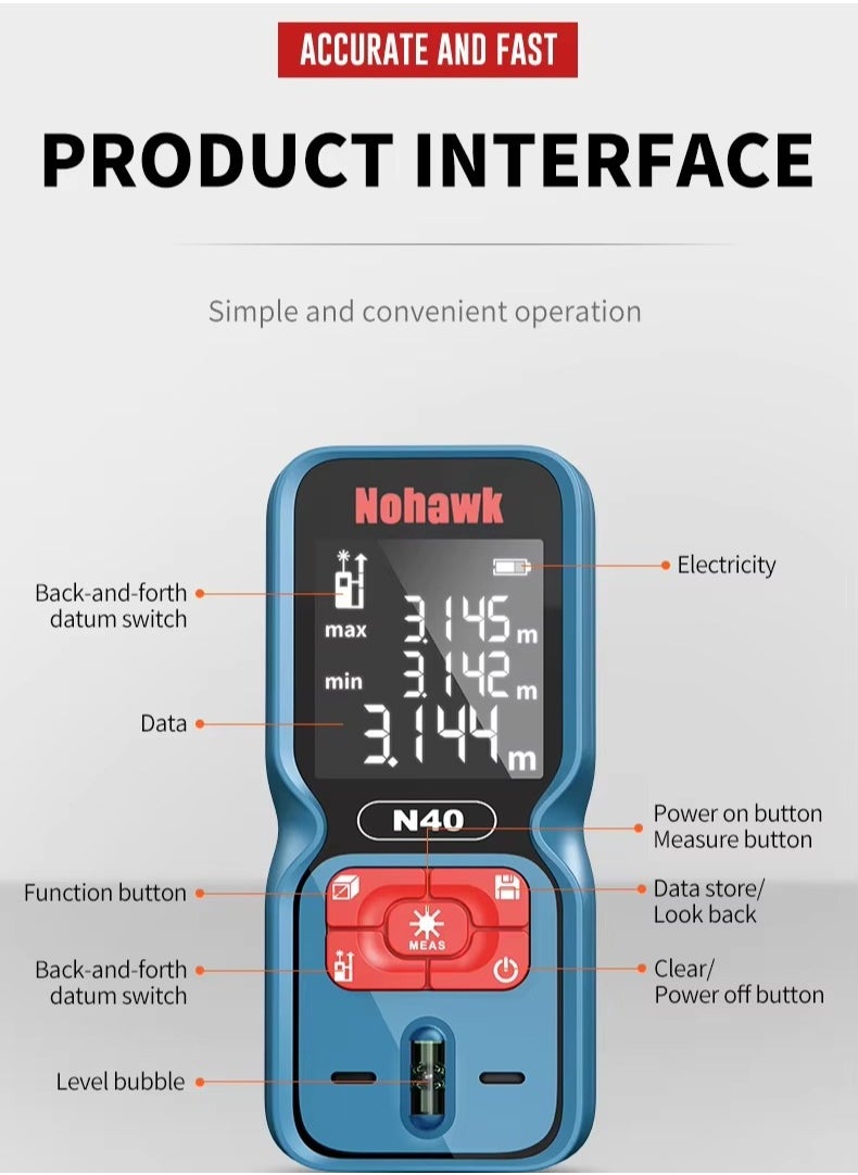 Nohawk N40 40m 80m 120m Portable Smart Handheld Distance Laser Rangefinder Laser Measuring Tape Distance Meter  - Image 2
