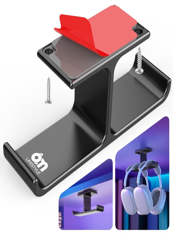 6amLifestyle All Aluminum Headset & Headphone Stand Hanger Under Desk Headphone Holder Hook with Strong Adhesive & Screws, Desk Accessories for PC Gaming Headset Holder Mount, Office Table Shelf Storage,Bag Hooks - Image 2