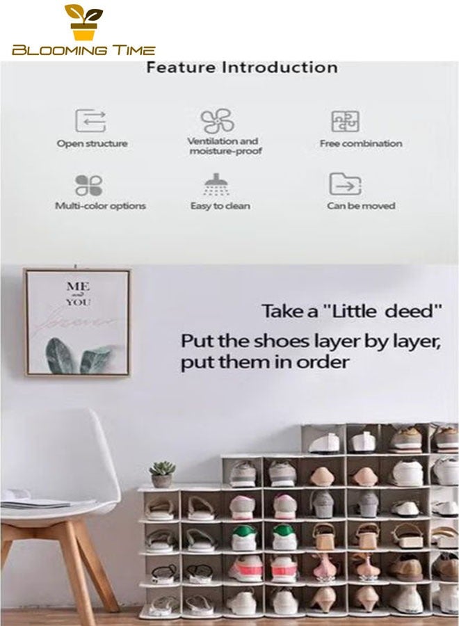 BLOOMING TIME Multi-Tier Adjustable Plastic Shoe Rack White 66x24x26.3cm, Multi-Tier Simple Shoe Rack, Dormitory Shoe Tray Shoe Cabinet, Space Saving Home Combination Shoe Cabinet, Plastic Shelves, Doorway Simple Entrance Multi-Tier Shoe Rack - Image 5
