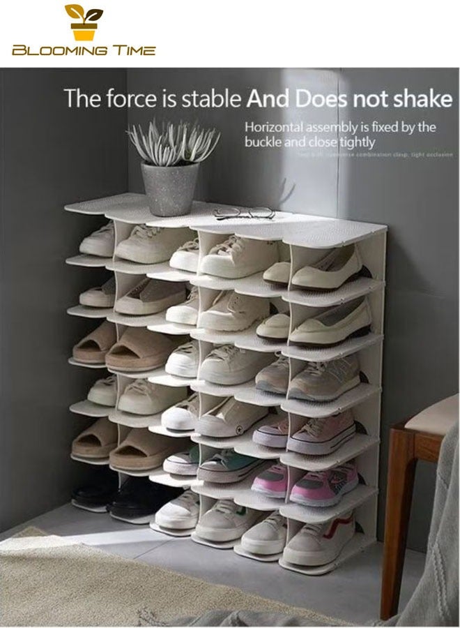 BLOOMING TIME Multi-Tier Adjustable Plastic Shoe Rack White 66x24x26.3cm, Multi-Tier Simple Shoe Rack, Dormitory Shoe Tray Shoe Cabinet, Space Saving Home Combination Shoe Cabinet, Plastic Shelves, Doorway Simple Entrance Multi-Tier Shoe Rack - Image 4
