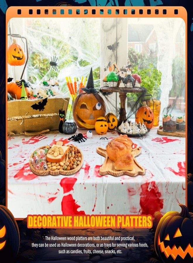 FOBSME 2 Pcs Halloween Wooden Charcuterie Boards Pumpkin and Ghost Shape Serving Platters Fall Wood Serving Trays Decorative Wooden Snack Dish Plates for Halloween Autumn Holiday Housewarming Presents - Image 5