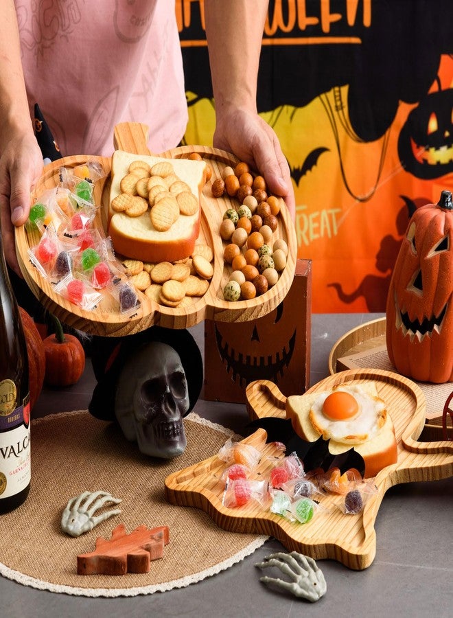 FOBSME 2 Pcs Halloween Wooden Charcuterie Boards Pumpkin and Ghost Shape Serving Platters Fall Wood Serving Trays Decorative Wooden Snack Dish Plates for Halloween Autumn Holiday Housewarming Presents - Image 4