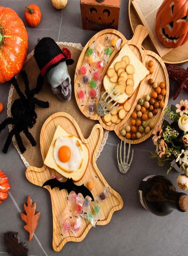 FOBSME 2 Pcs Halloween Wooden Charcuterie Boards Pumpkin and Ghost Shape Serving Platters Fall Wood Serving Trays Decorative Wooden Snack Dish Plates for Halloween Autumn Holiday Housewarming Presents - Image 3