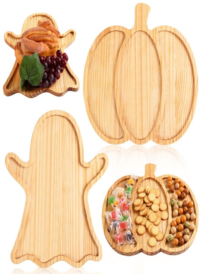 FOBSME 2 Pcs Halloween Wooden Charcuterie Boards Pumpkin and Ghost Shape Serving Platters Fall Wood Serving Trays Decorative Wooden Snack Dish Plates for Halloween Autumn Holiday Housewarming Presents - Image 1