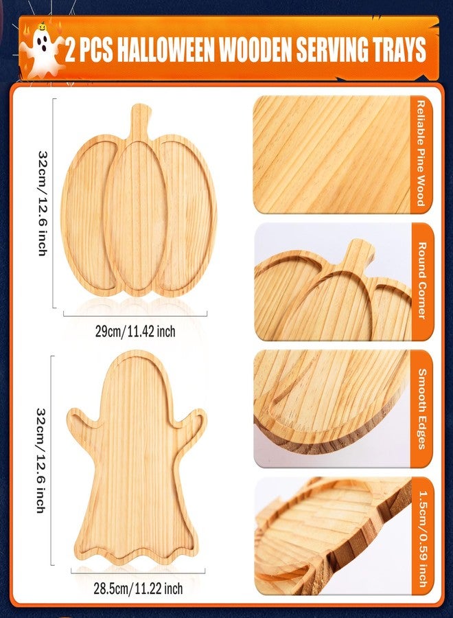 FOBSME 2 Pcs Halloween Wooden Charcuterie Boards Pumpkin and Ghost Shape Serving Platters Fall Wood Serving Trays Decorative Wooden Snack Dish Plates for Halloween Autumn Holiday Housewarming Presents - Image 2