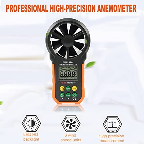 Semme PM6252A Digital Anemometer,Portable High Exactness Handheld Wind Speed Meter Air Volume Measuring Meter for Weather Data Collection and Windsurfing Kite Flying Sailing - Image 2