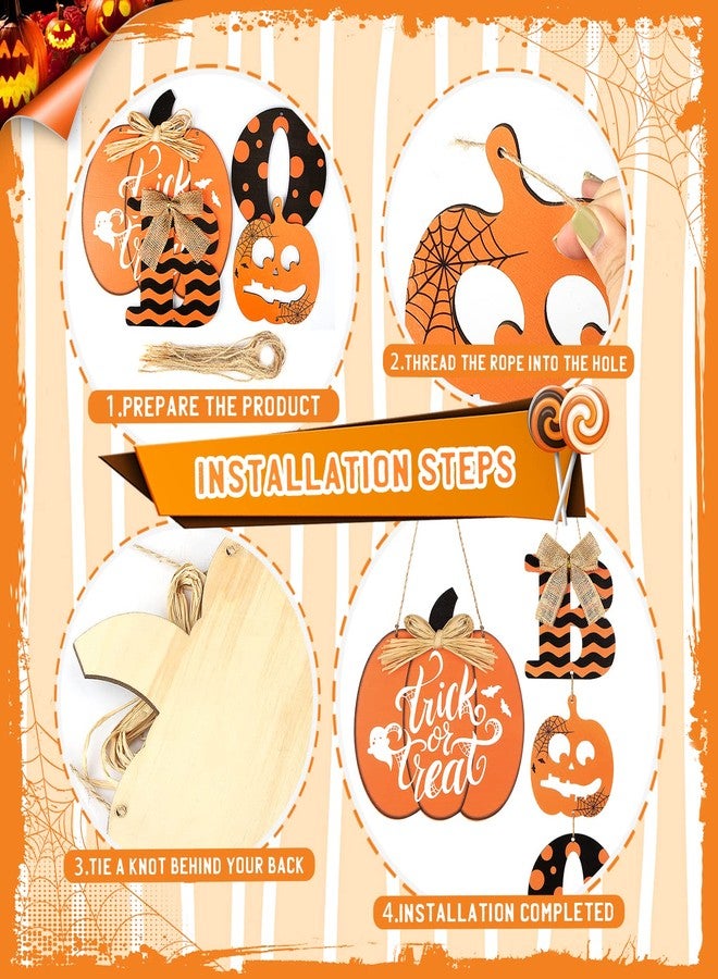 Sophena 2 Pieces Halloween Decoration Boo Wood Door Wall Signs Trick or Treat, Pumpkin Sign for Home Halloween Party Front Door Outdoor Supply Decoration - Image 2