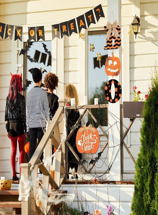 Sophena 2 Pieces Halloween Decoration Boo Wood Door Wall Signs Trick or Treat, Pumpkin Sign for Home Halloween Party Front Door Outdoor Supply Decoration - Image 4