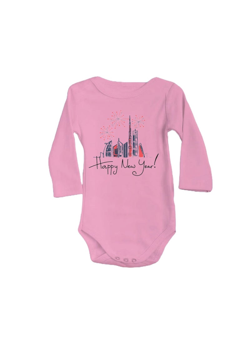 Happy New Year In Dubai Unisex Soft Cotton Baby Full Sleeve Onesie-Baby Bodysuit For New Year's Dubai-Baby's New Year's Outfit-Gift For Newborns And Toddlers  - Image 1