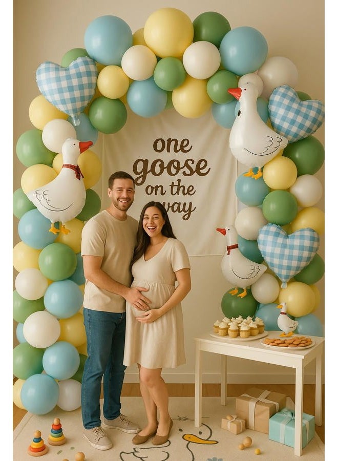 Beaumode One Silly Goose Balloon Arch Kit for Boys Girls Silly Goose Birthday Baby Shower Vintage Pink Blue Green Yellow Gingham Party Decorations (Blue) - Image 4
