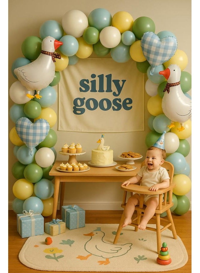 Beaumode One Silly Goose Balloon Arch Kit for Boys Girls Silly Goose Birthday Baby Shower Vintage Pink Blue Green Yellow Gingham Party Decorations (Blue) - Image 3
