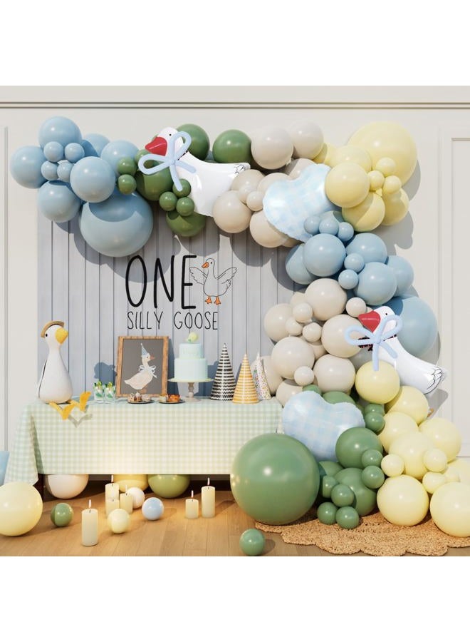 Beaumode One Silly Goose Balloon Arch Kit for Boys Girls Silly Goose Birthday Baby Shower Vintage Pink Blue Green Yellow Gingham Party Decorations (Blue) - Image 1