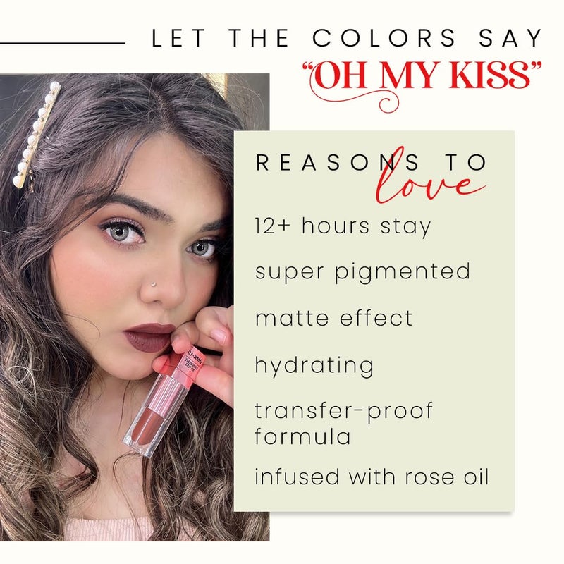 Coloressence Roseate OhMyKiss Transfer Proof Liquid Lipsticks Hydrating Matte Effect Super Pigmented Quick DryPaprika Flame6ml - Image 3