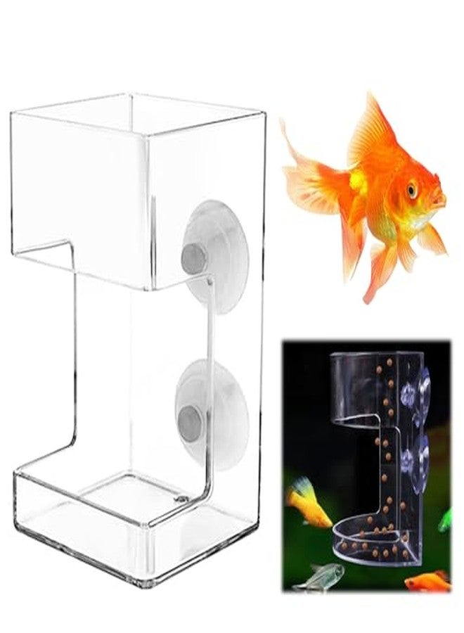 PetPhindU No Mess Aquarium Feeder, Acrylic Clear Fish Tank Feeder with Suction Cup, Preventing Food Scattering Feeding Tray Hollow Floating Sinking Shrimp Food Holders (Square,1) - Image 1