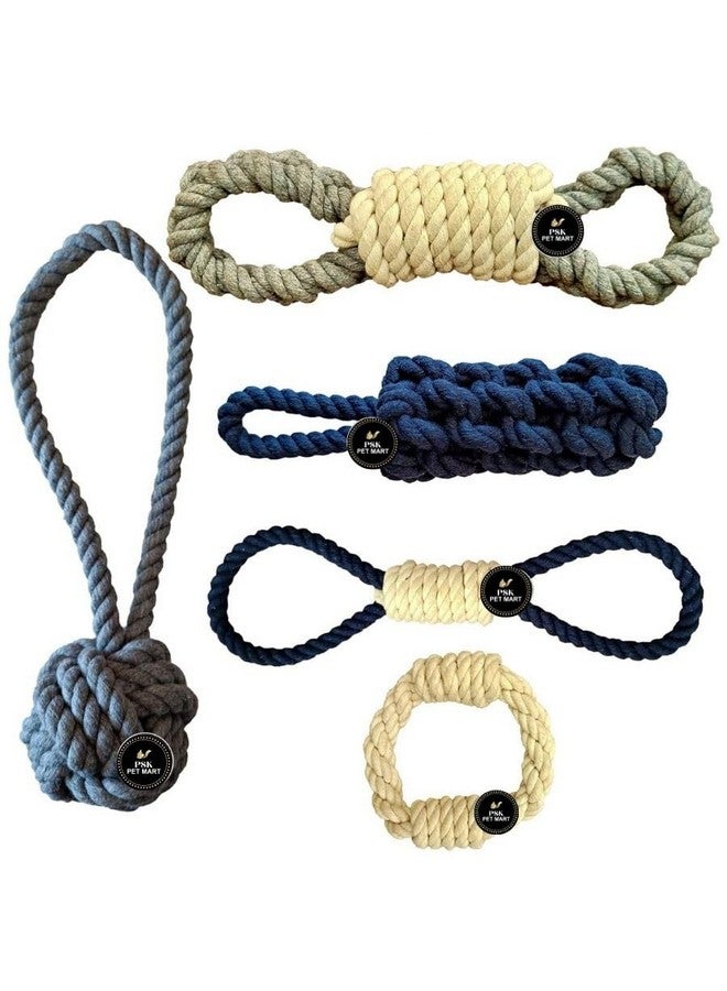 بت لعبة حبل للكلاب - مجموعة من 5 قطع من ألعاب الحبل المتينة للكلاب الكبيرة والمتوسطة الحجم - لعبة مضغ للكلاب - ألعاب حبل قوية ومتعددة الملمس - Image 1