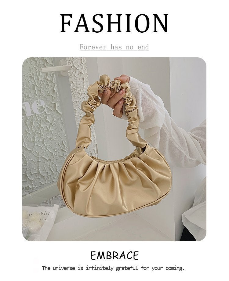 Chic Pleated Cloud Shoulder Bag Women Fashion 2024 Gold 