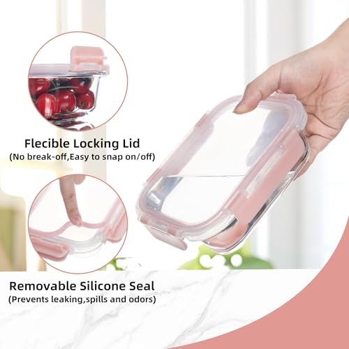 HAKEEMI 10 Pack 22 oz Glass Meal Prep Containers, Food Storage Containers with Lids, Airtight Leakproof Lunch Containers for Kitchen, Freezer, Microwave, Dishwasher Safe (Pink) - Image 3