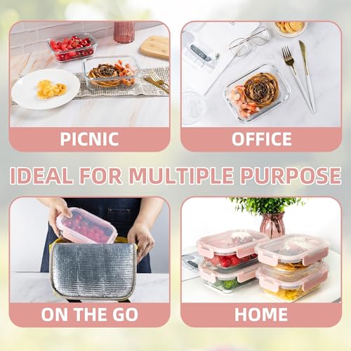 HAKEEMI 10 Pack 22 oz Glass Meal Prep Containers, Food Storage Containers with Lids, Airtight Leakproof Lunch Containers for Kitchen, Freezer, Microwave, Dishwasher Safe (Pink) - Image 5