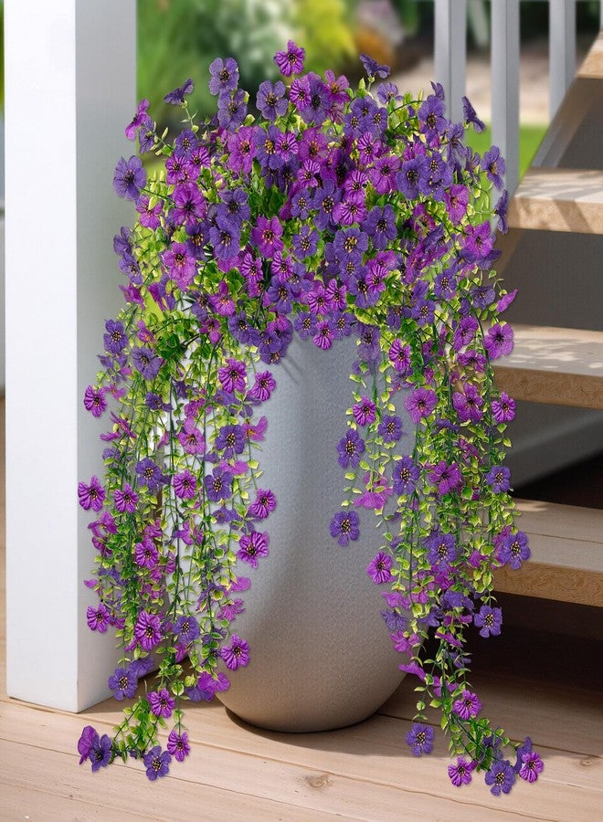 Evoio Artificial Hanging Flowers for Outdoors, 2PCS Faux Silk Daisy Outdoor Flowers UV Resistant Fake Hanging Plant for Outside Planter Porch Patio Yard Garden Wedding Home Decorations (Double Purple) - Image 1