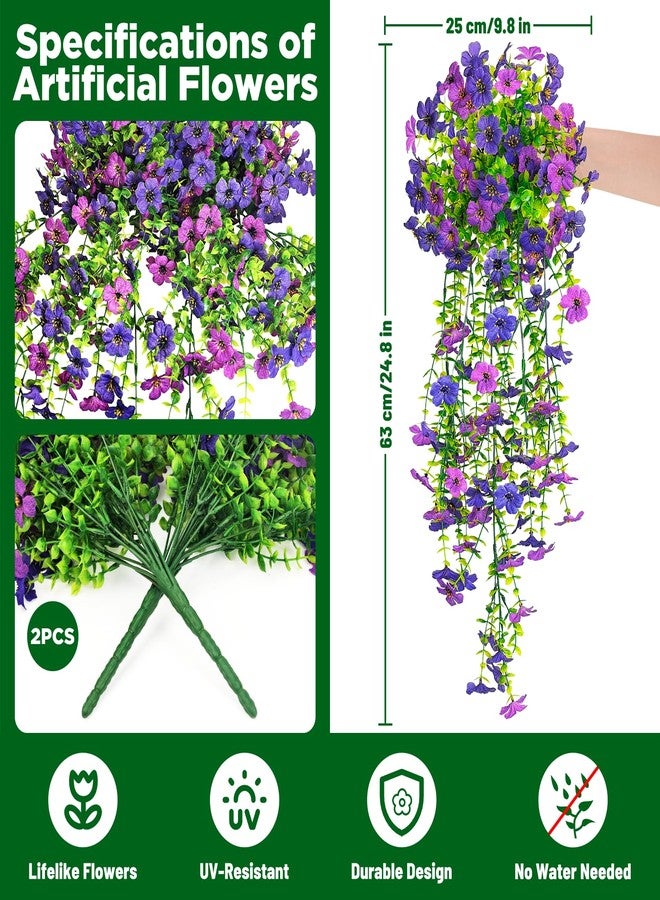 Evoio Artificial Hanging Flowers for Outdoors, 2PCS Faux Silk Daisy Outdoor Flowers UV Resistant Fake Hanging Plant for Outside Planter Porch Patio Yard Garden Wedding Home Decorations (Double Purple) - Image 2