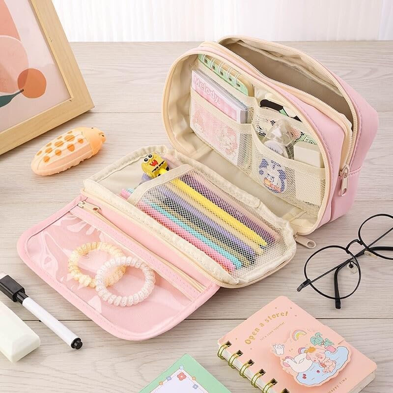 MsAnya Pencil Case Pen Bag, Muti-Layers Big Capacity Pencil Pouch Pen Organizer Durable Stationery Holder for Marker Organization School Supplies Office Storage Desk Organizing (pink) - Image 4