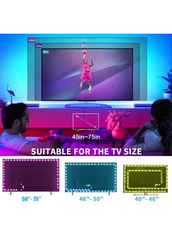 NXT - TV LED Backlights 4.5M, LED Strip Lights with Bluetooth APP Control for 65-75 inch TV, 16 Million Colors, Music Sync Color Changing + Sensitive Mic + Timing Function, Adapter USB Powered - Image 1