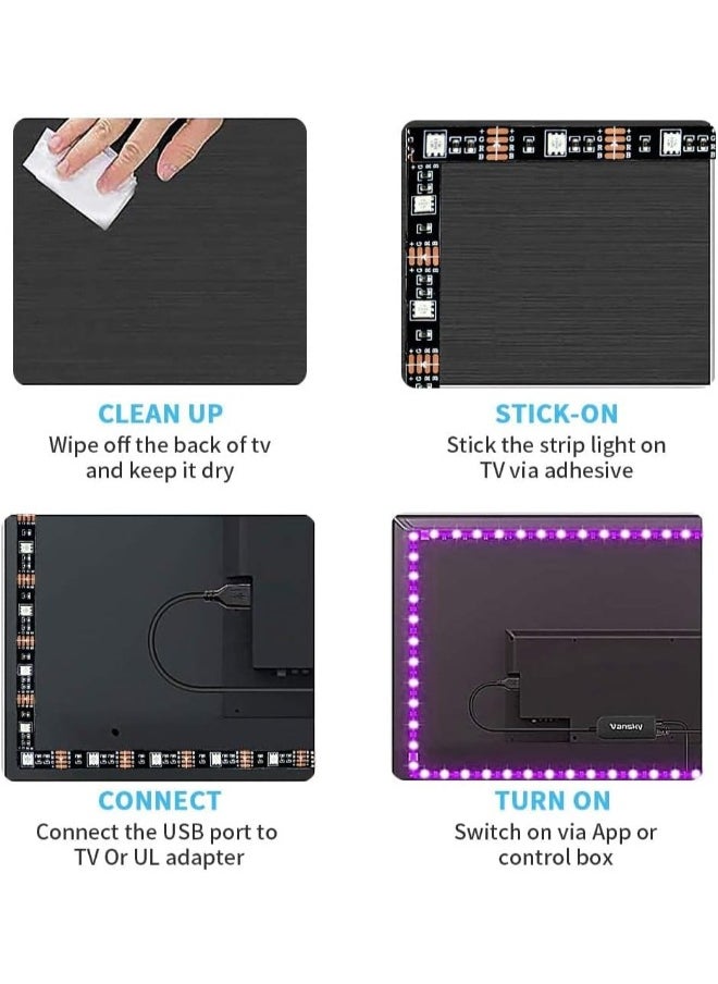 NXT - TV LED Backlights 4.5M, LED Strip Lights with Bluetooth APP Control for 65-75 inch TV, 16 Million Colors, Music Sync Color Changing + Sensitive Mic + Timing Function, Adapter USB Powered - Image 1