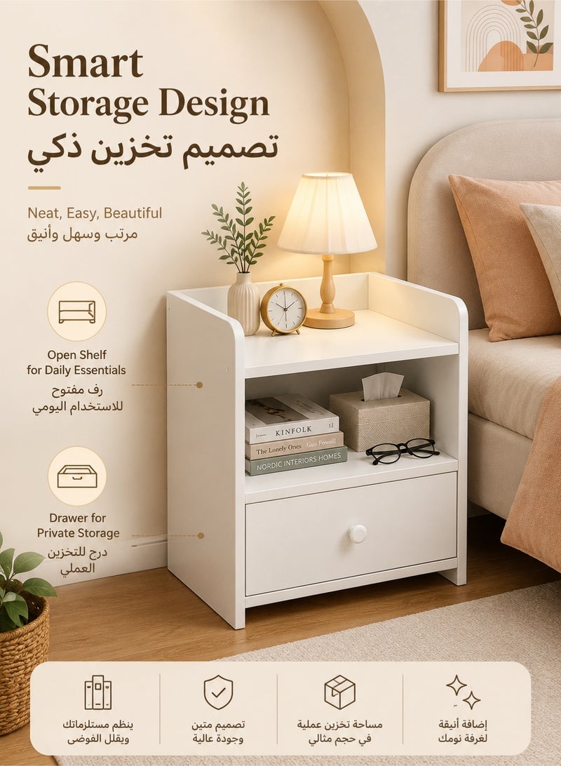 WALALLA Simple Bedside Table Nightstand Bedside Cabinet Side Table End Table Sofa Table with 1 Drawer Storage Unit for Bedroom Living Room Office - Image 3