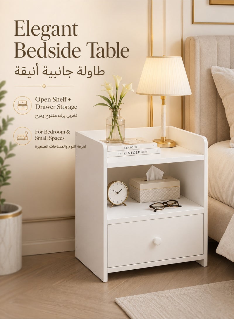 WALALLA Simple Bedside Table Nightstand Bedside Cabinet Side Table End Table Sofa Table with 1 Drawer Storage Unit for Bedroom Living Room Office - Image 2