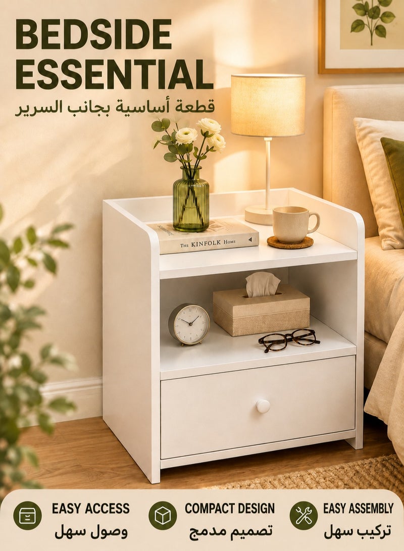WALALLA Simple Bedside Table Nightstand Bedside Cabinet Side Table End Table Sofa Table with 1 Drawer Storage Unit for Bedroom Living Room Office - Image 1